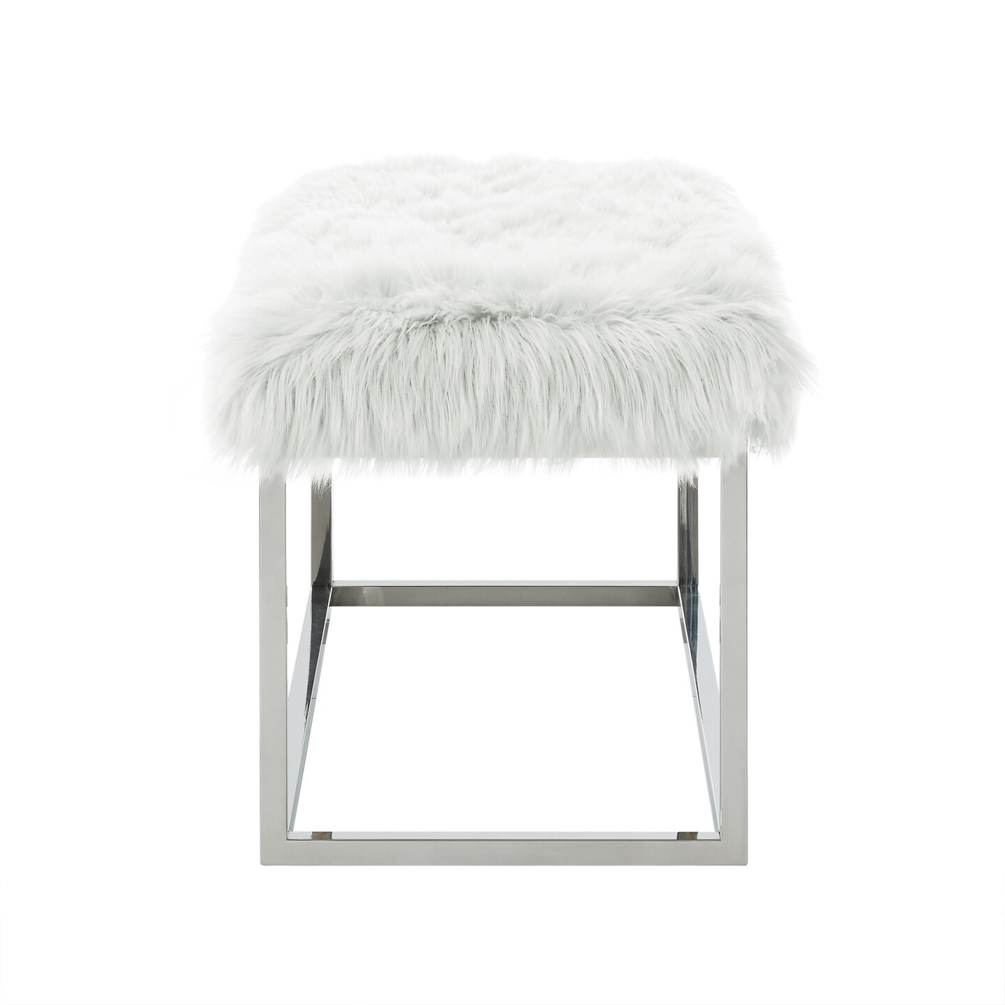 Verity Faux Fur Metal Frame Ottoman Bench With Gold/Chrome Legs