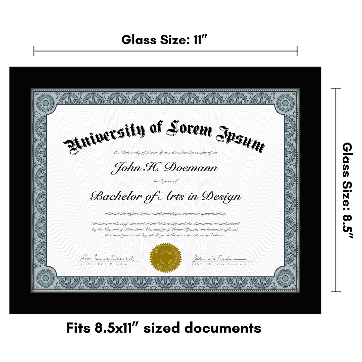 Diploma Frame 8.5x11&#x201D; with Table Stand - Wood and Glass