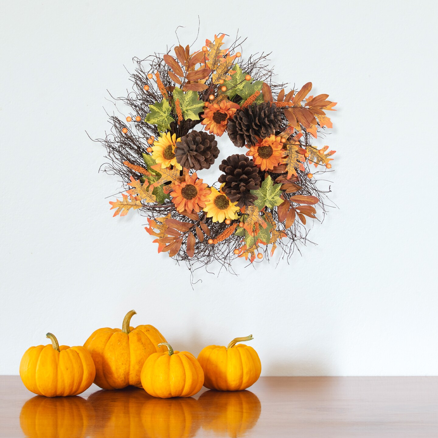 Northlight Sunflowers and Pinecones Artificial Fall Harvest Twig Wreath ...