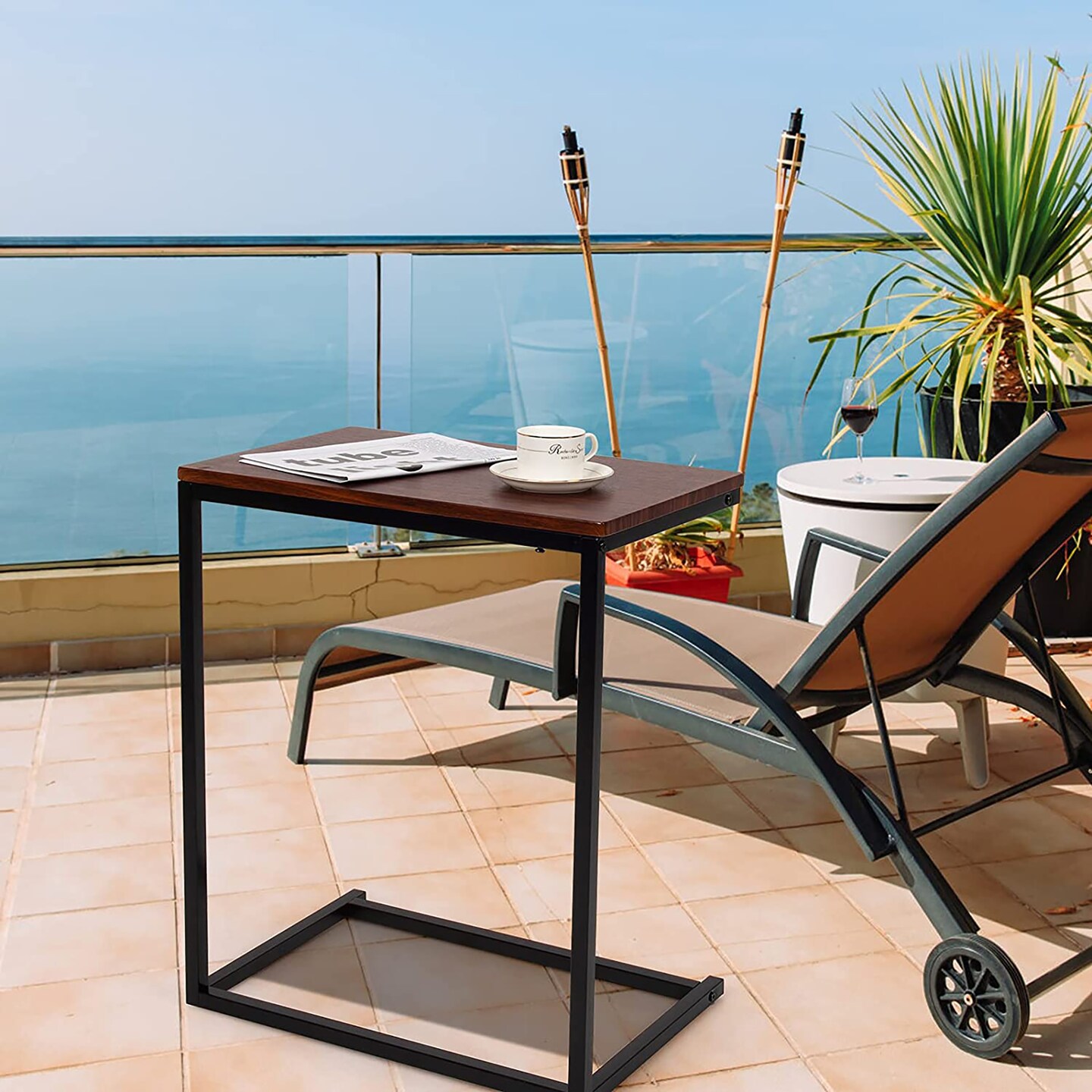 Costway 22''x14''x26'' Sofa Side End Table Laptop Holder Multiple Stand Desk Brown\Walnut