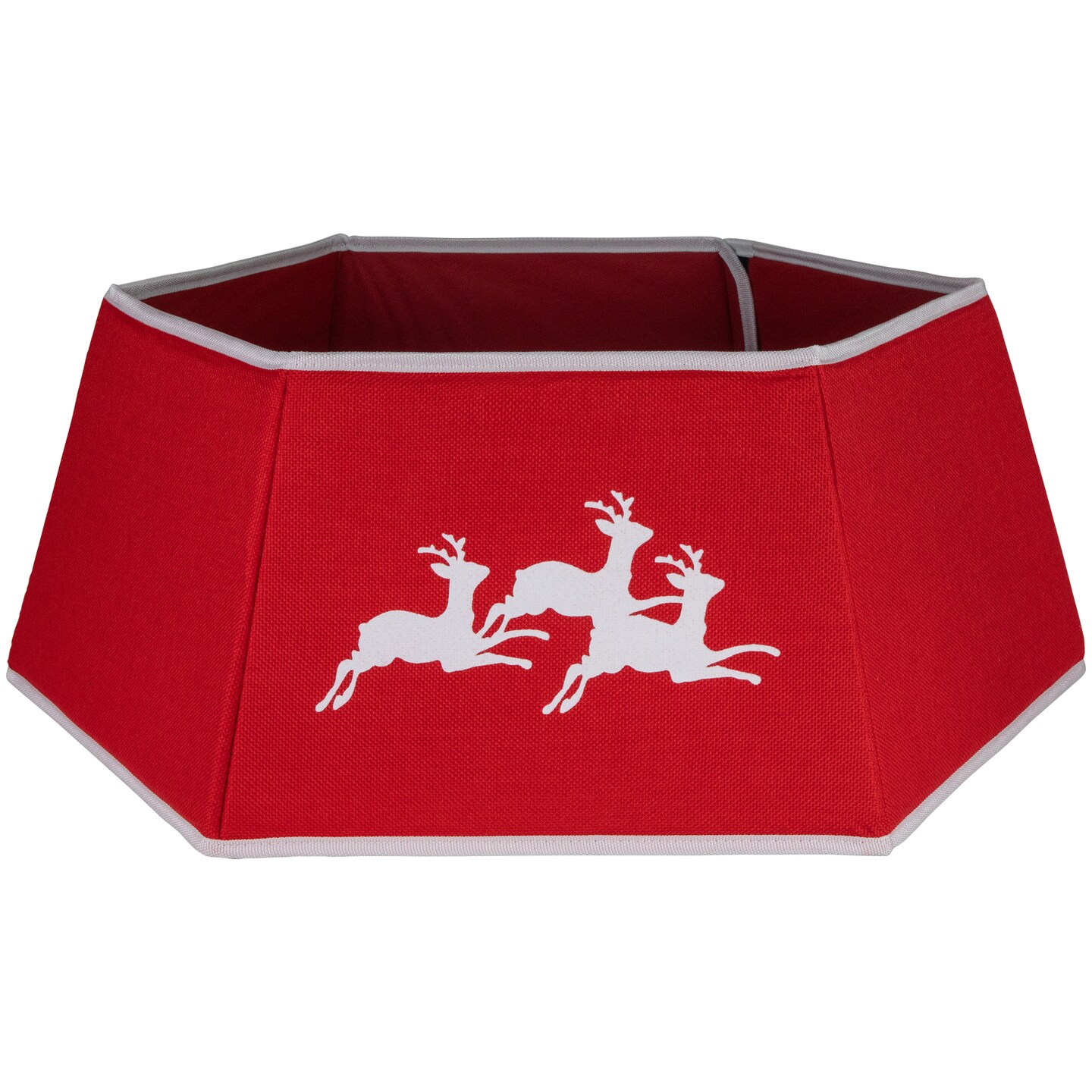 Northlight 26" Red Burlap with Reindeer Hexagonal Christmas Tree Collar