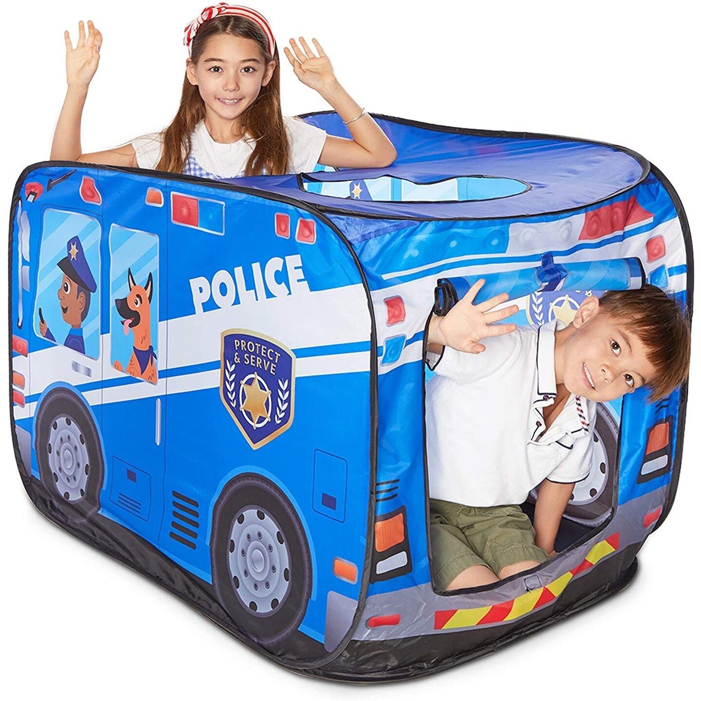 Kids Pop up Play Tent Foldable into Carrying Bag, Police Car Playhouse, 43 x 28 x 28 inches