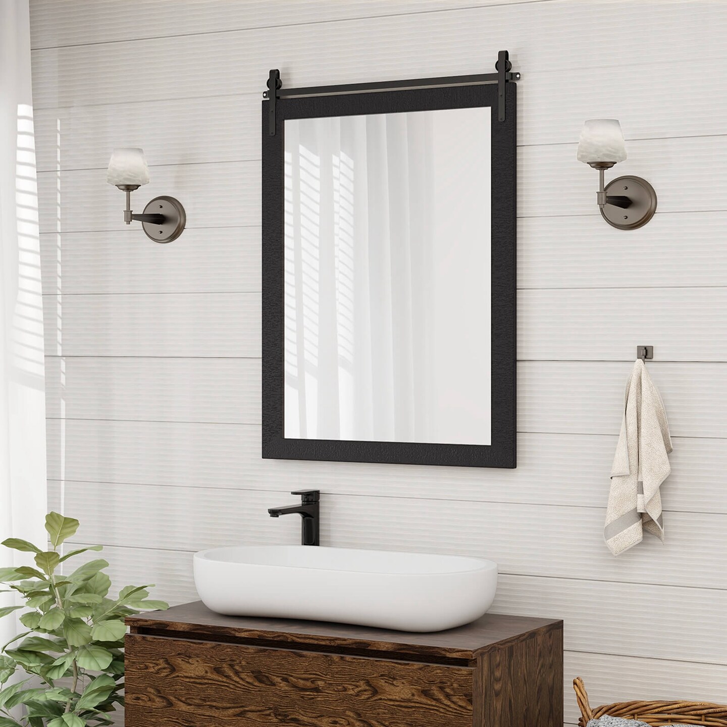 Costway 30&#x27;&#x27;x22&#x27;&#x27; Wall Mount Mirror Decor Vanity Mirror Wood Frame Barn Door Style Black/Walnut