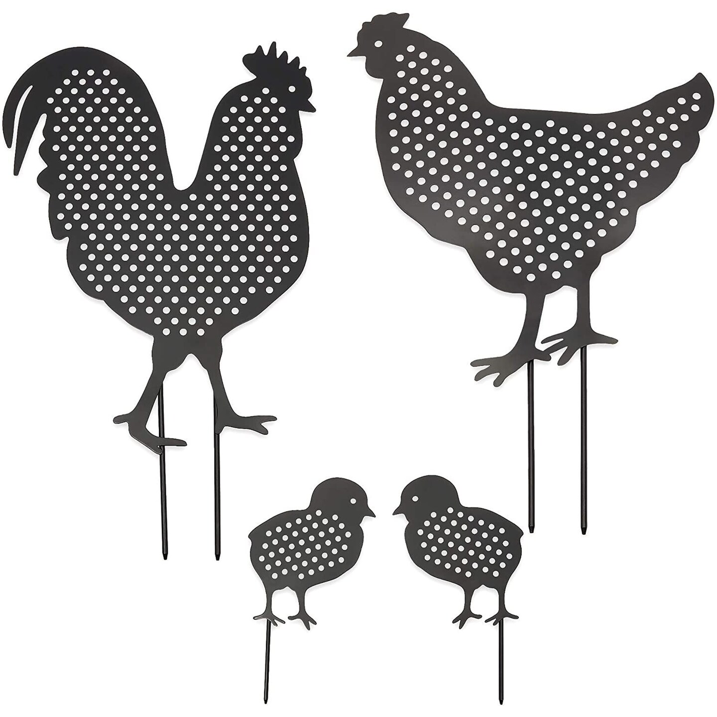 Farmlyn Creek Metal Chicken Sign Decor for Yard and Garden (3 Designs, 4 Pieces)