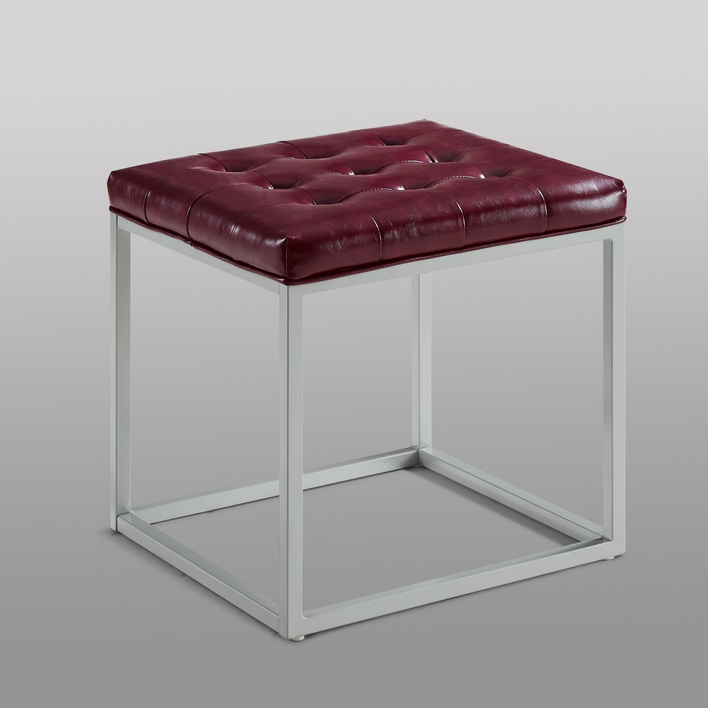 Lucas PU Leather Button Tufted Metal Frame Cube Ottoman