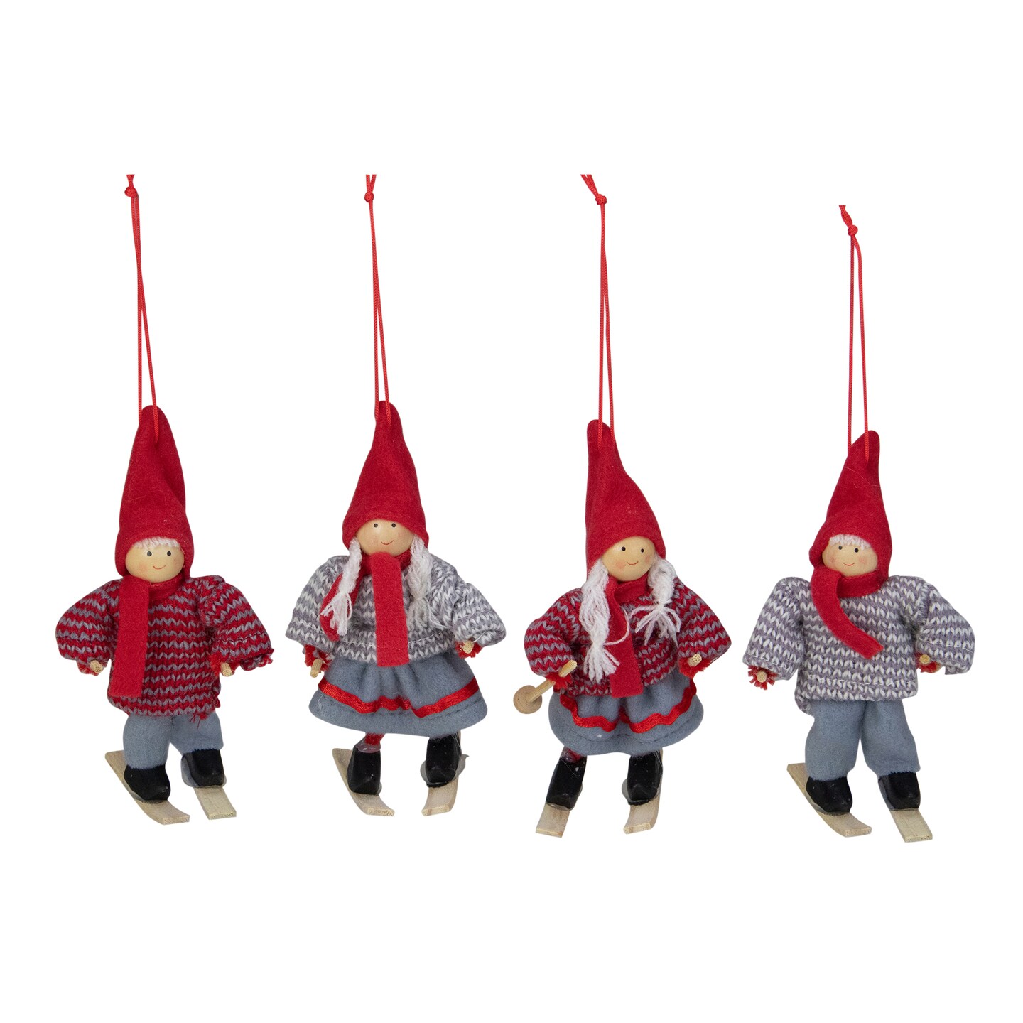 Northlight Set of 4 Colorful Holiday Skiing Kids Christmas Ornament Decorations 6"