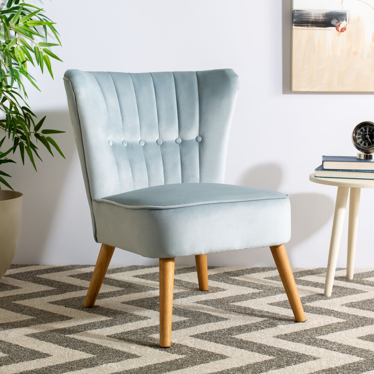Safavieh   June Mid-Century Accent Chair Slate Blue / Natural