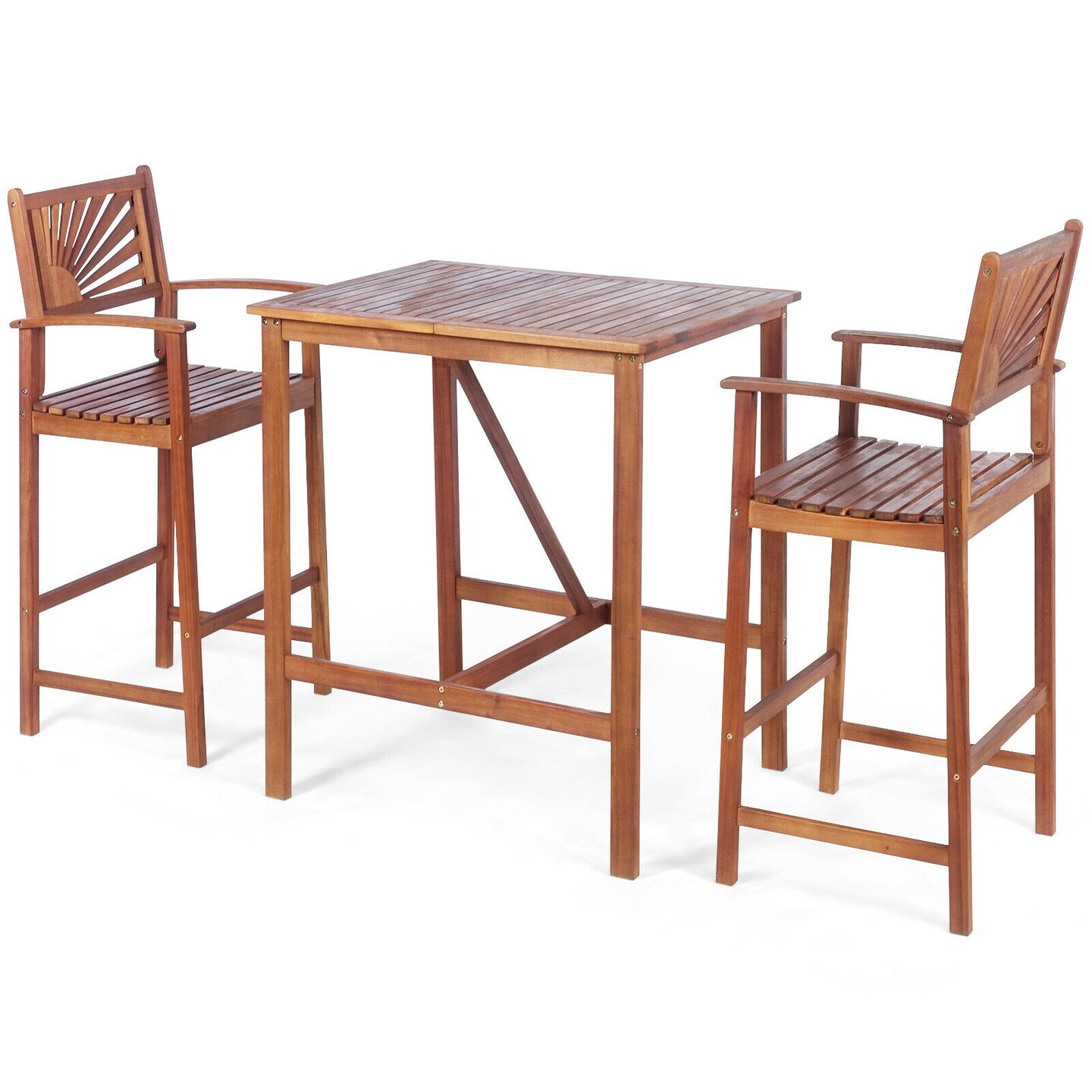 Natural Acacia Wood Patio Bar Set 3-Piece 2 Stools 1 Table Outdoor Indoor