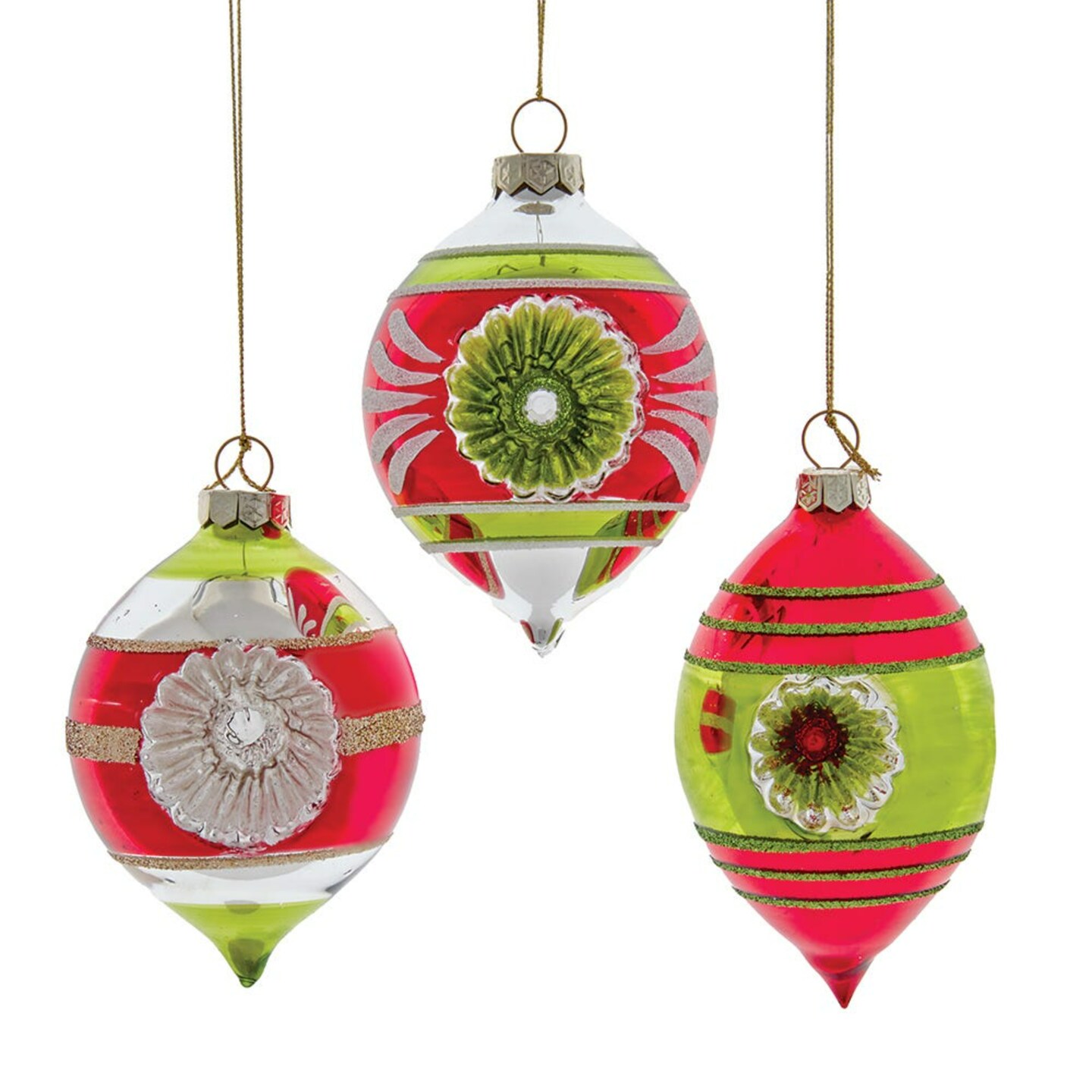 KSA Teardrop Glass Christmas Ornaments 2.75&#x22; - Red and Green - 3ct