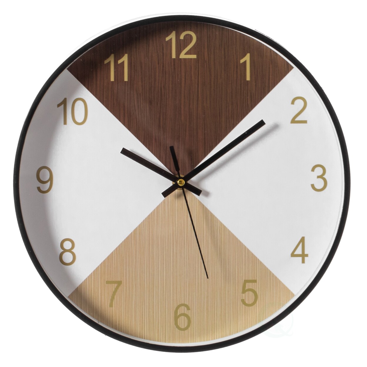 Quickway Imports Decorative Modern Round Wood- Looking Plastic Wall Clock for Living Room Kitchen or Dining Room
