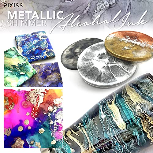 5 Pieces Alcohol Ink Set, Gold Alcohol Ink, Silver, Gunmetal, Copper, Pearl, Alcohol Ink Metallic Mixatives with Extreme Shimmer for Alcohol Ink Paper, Large 0.5 Ounce Inks