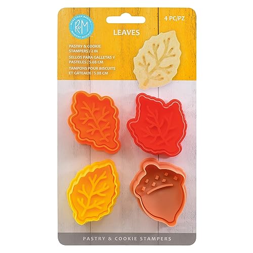 4 Piece Set 0 Leaves 2" Pastry/Cookie/Fondant Stampers, Leaves and Acorn, Silver