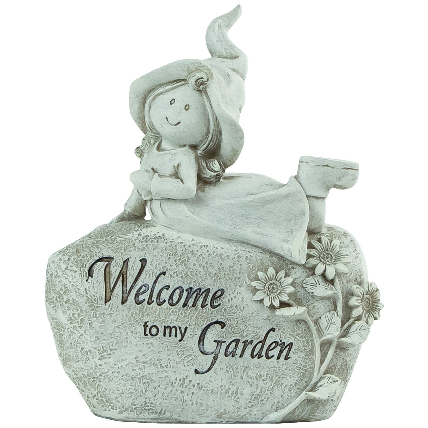 Northlight 7.5&#x22; Girl Laying on Rock &#x22;Welcome To My Garden&#x22; Outdoor Garden Statue