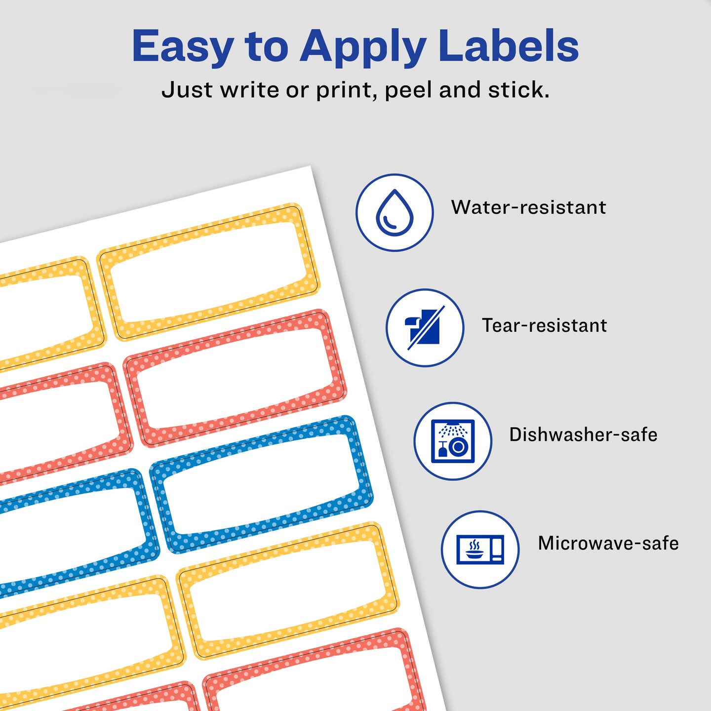 Avery Durable Labels for Kids&#x27; Gear, 3/4&#x22; x 1-3/4&#x22;, Assorted Border Colors, Water-Resistant Labels, 4 Packs, 240 Rectangle Labels Total (21944)