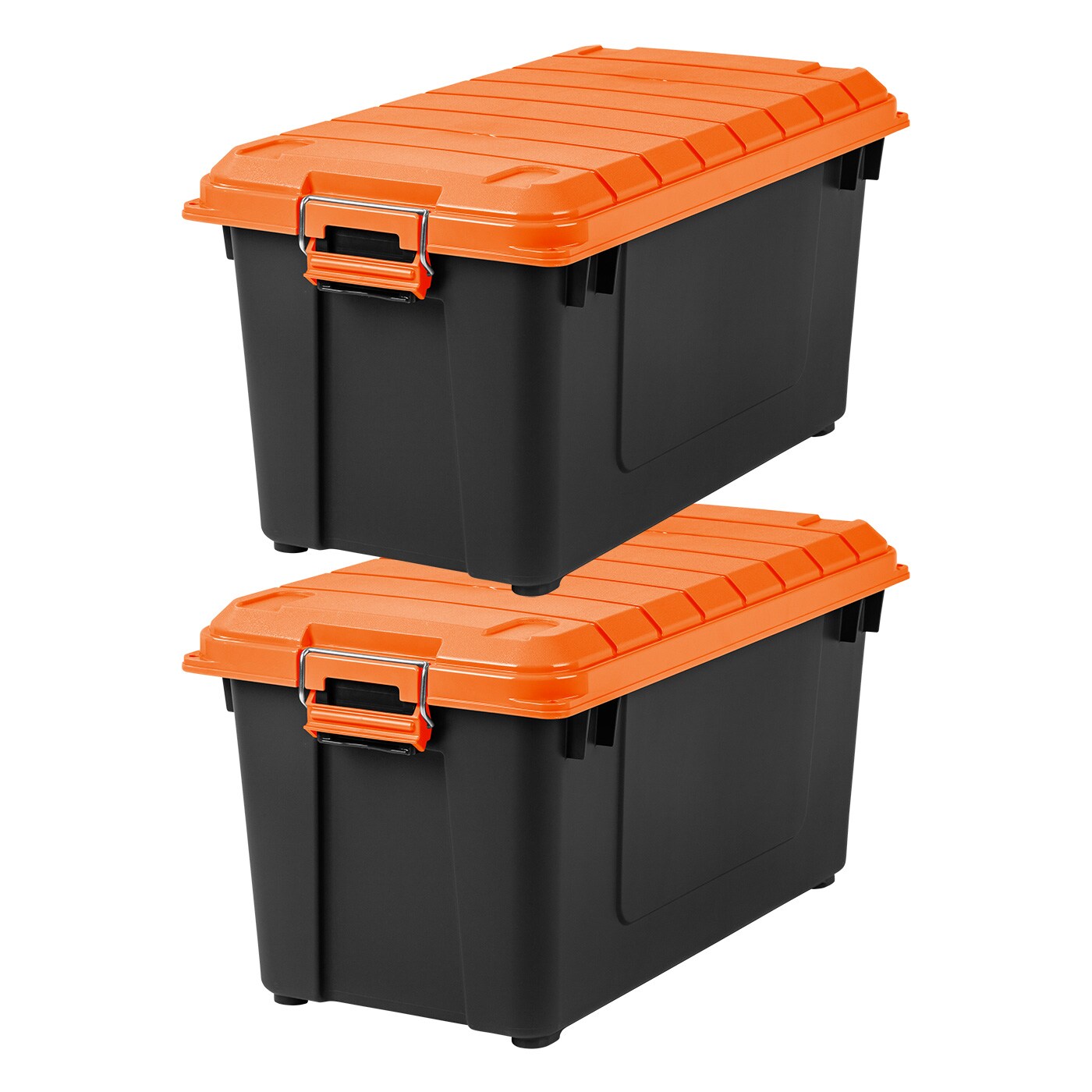 IRIS USA 2 Pack 70Qt/20gal WeatherPro™ Storage Utility Tote Container Box, Black/Orange
