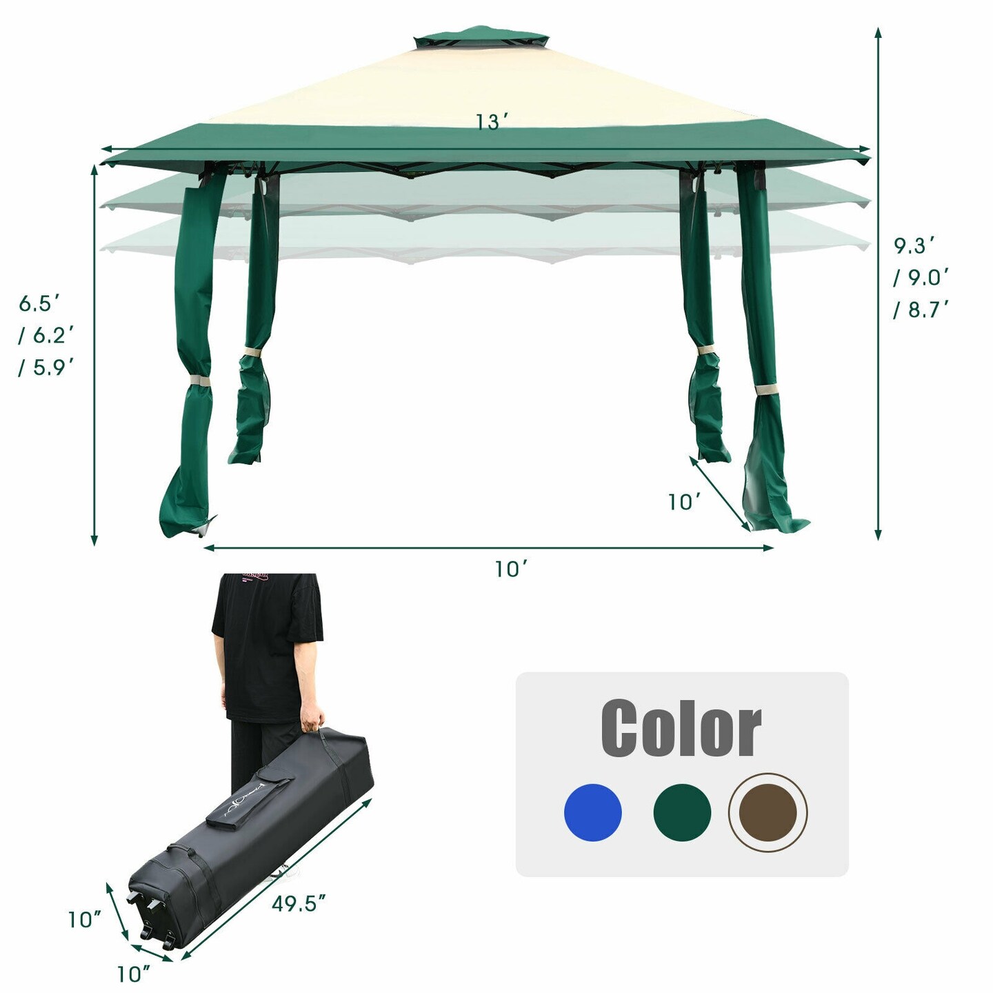 13 Feet x 13 Feet Pop Up Canopy Tent Instant Outdoor Folding Canopy Shelter