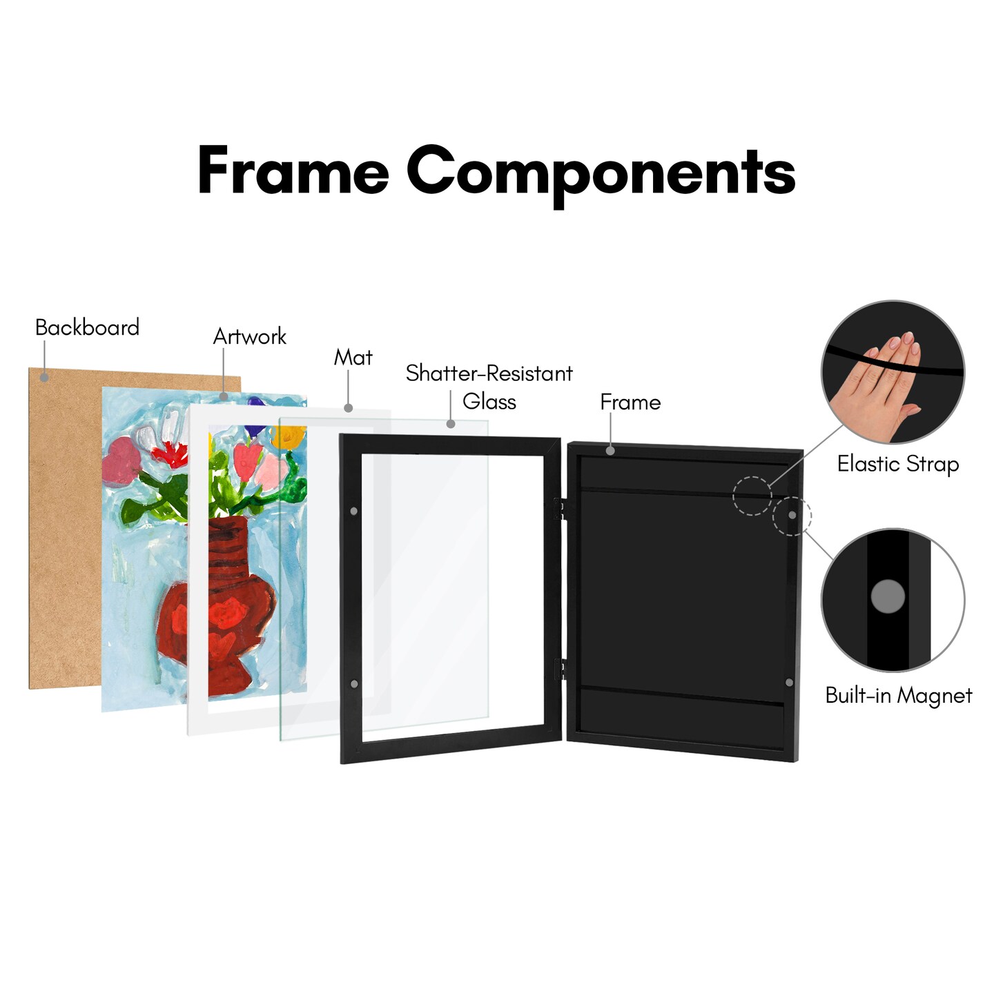 Americanflat 10x12.5 Kids Art Frame - 8.5x11 with Mat or 10x12.5 without Mat - Kids Artwork Frame - Magnetic Frame Closure - Shatter Resistant Glass - Hanging Hardware