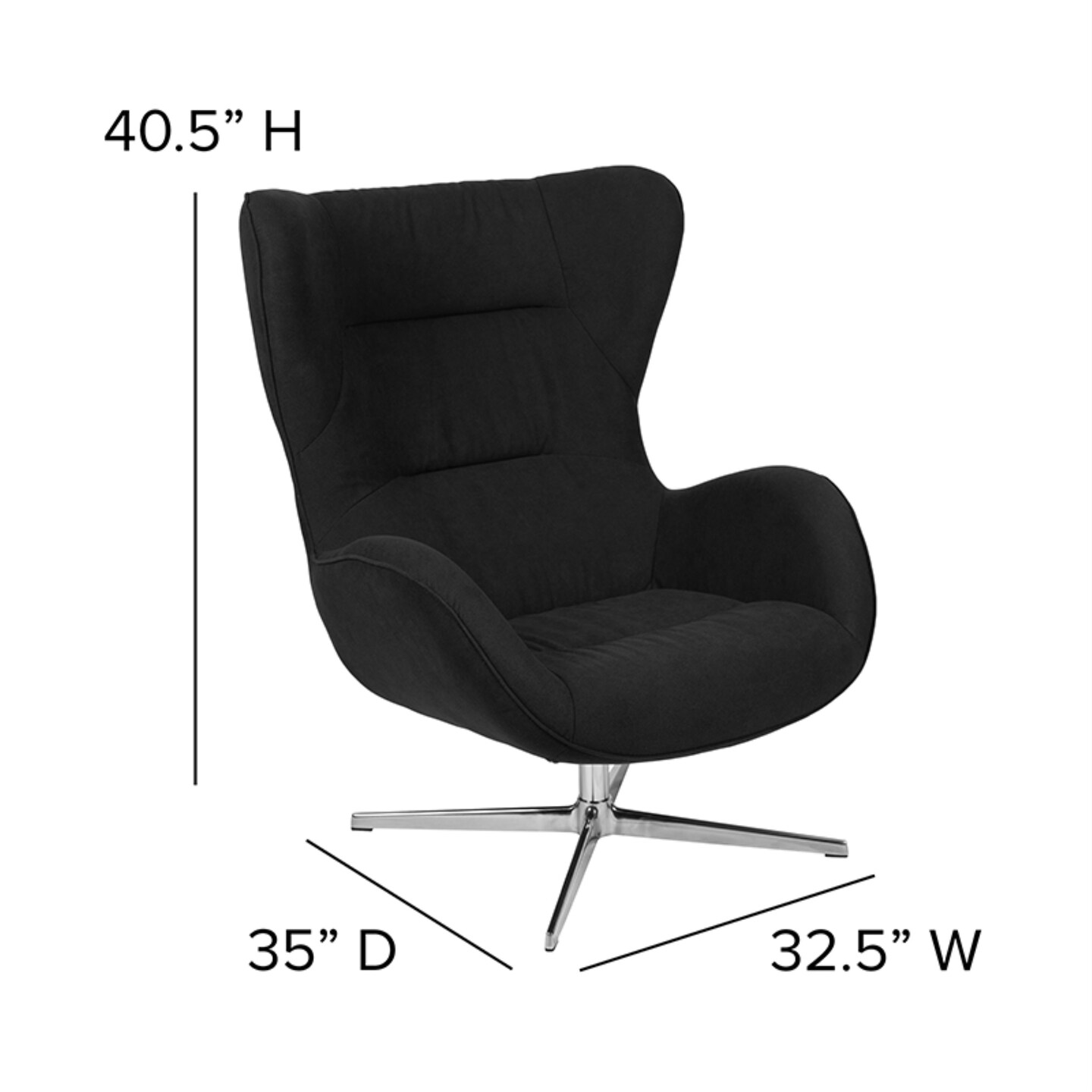 Black Fabric Swivel Wing Chair