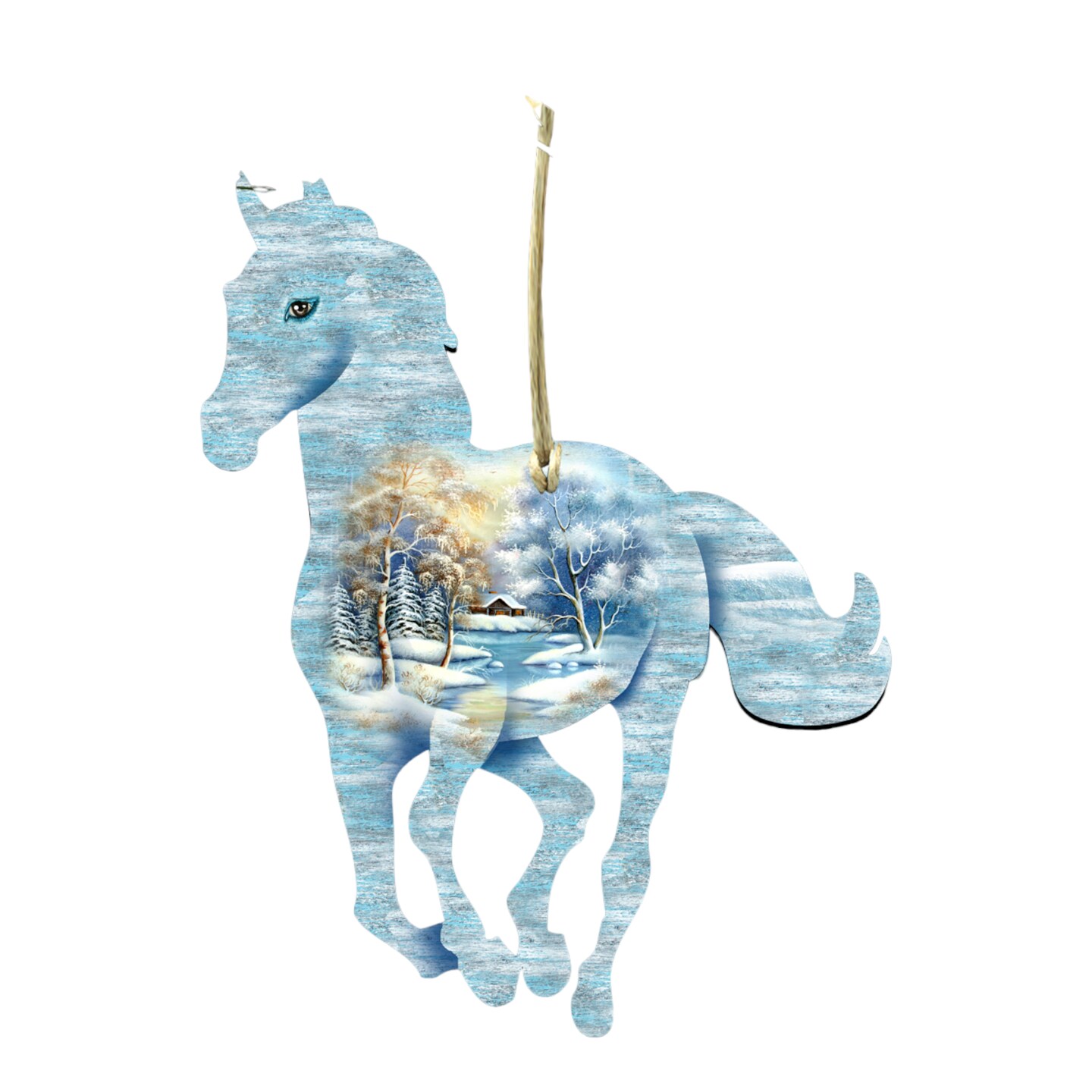 Designocracy Set of 2 Running Snowy Pony Wooden Christmas Ornaments 5.5&#x22;