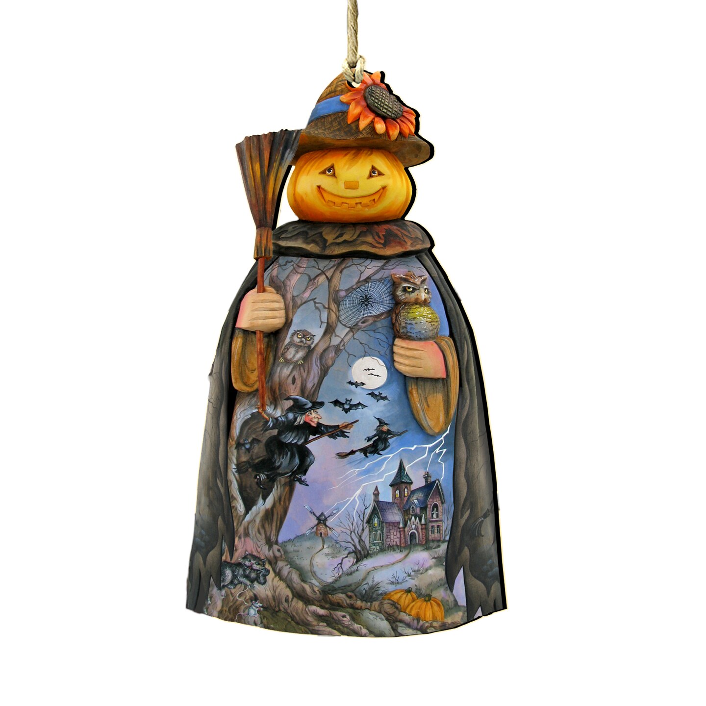 Designocracy Set of 2 Scarecrow Pumpkin Head Wooden Halloween Ornaments 5.5&#x22;