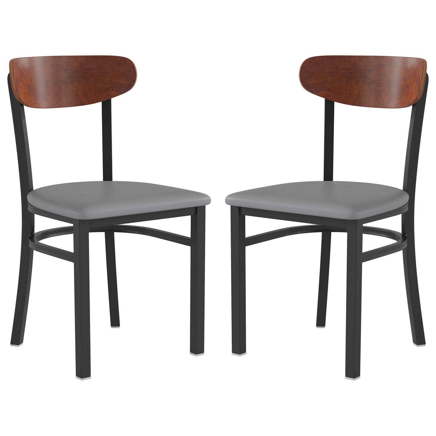 Emma and Oliver Yara Industrial Dining Chair with Rolled Steel Frame and Solid Wood Seat - 500 lbs. Static Weight Capacity