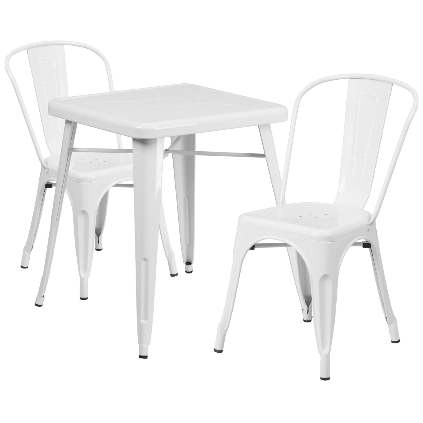 Emma and Oliver Commercial Grade 23.75&#x22; Square Metal Indoor-Outdoor Table Set w/ 2 Stack Chairs