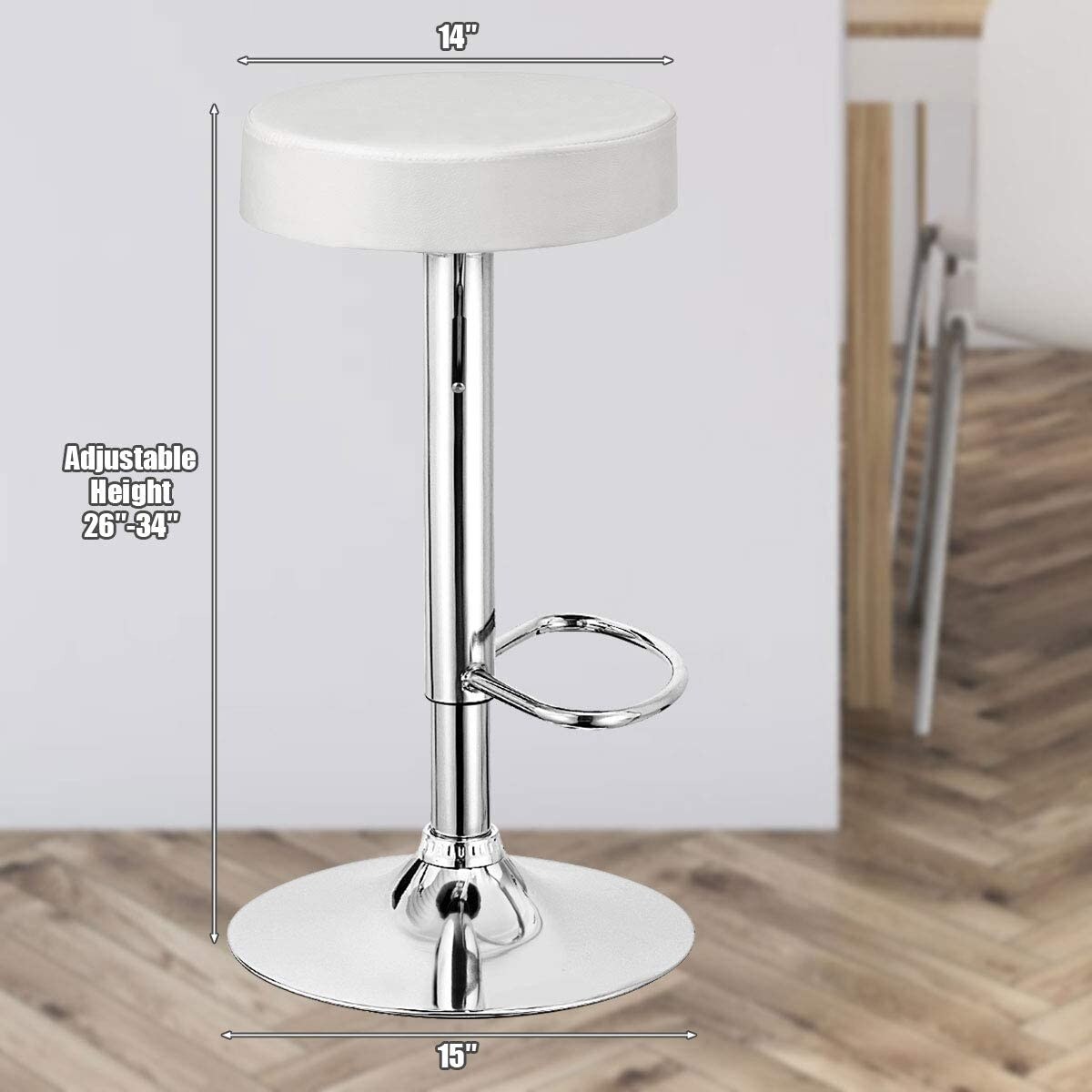 Set of 2 Height Adjustable Swivel Round Bar Stool with Stainless Steel Chrome Base Perfect for Seating in Any Room