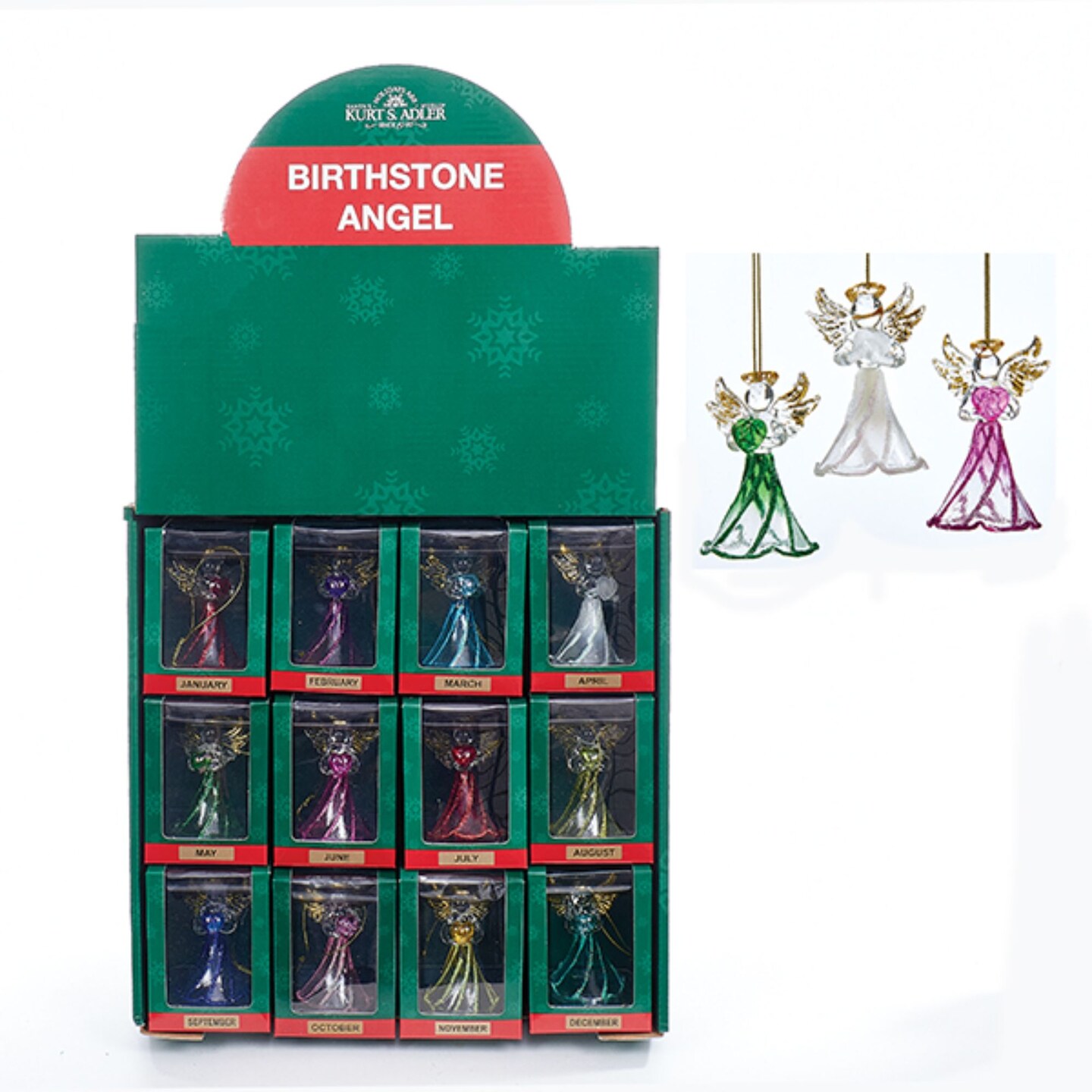 KSA Pack of 12 Glass Birthstone January - December Angel Christmas Ornaments 2.5&#x22;