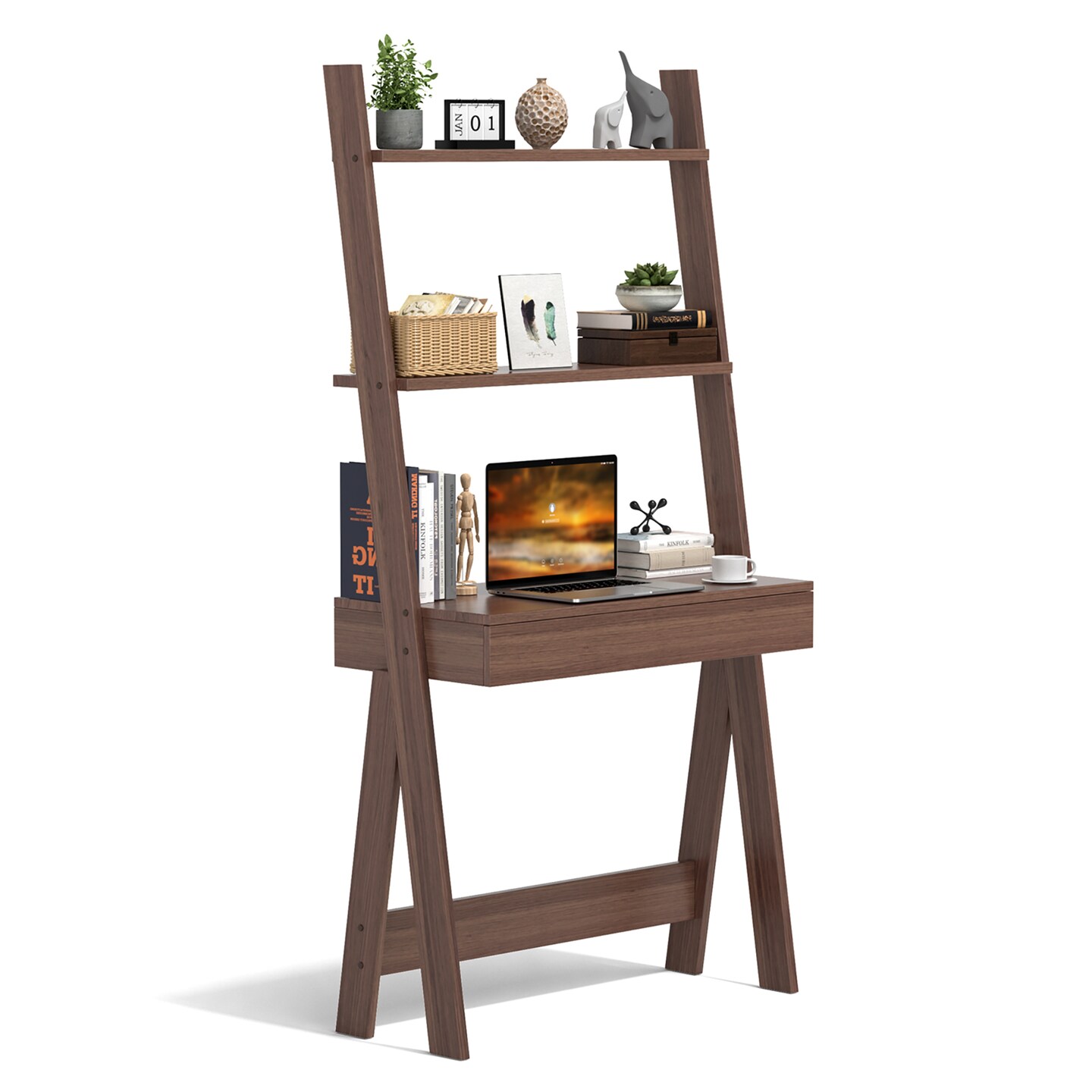 Open-Back Bookshelf with Drawer for Study-Natural | Costway