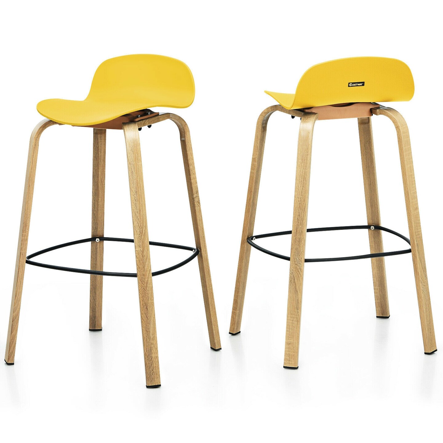 Set of 2 Modern Pub Barstools with Ergonomic Low Back and Iron Frame Footrest