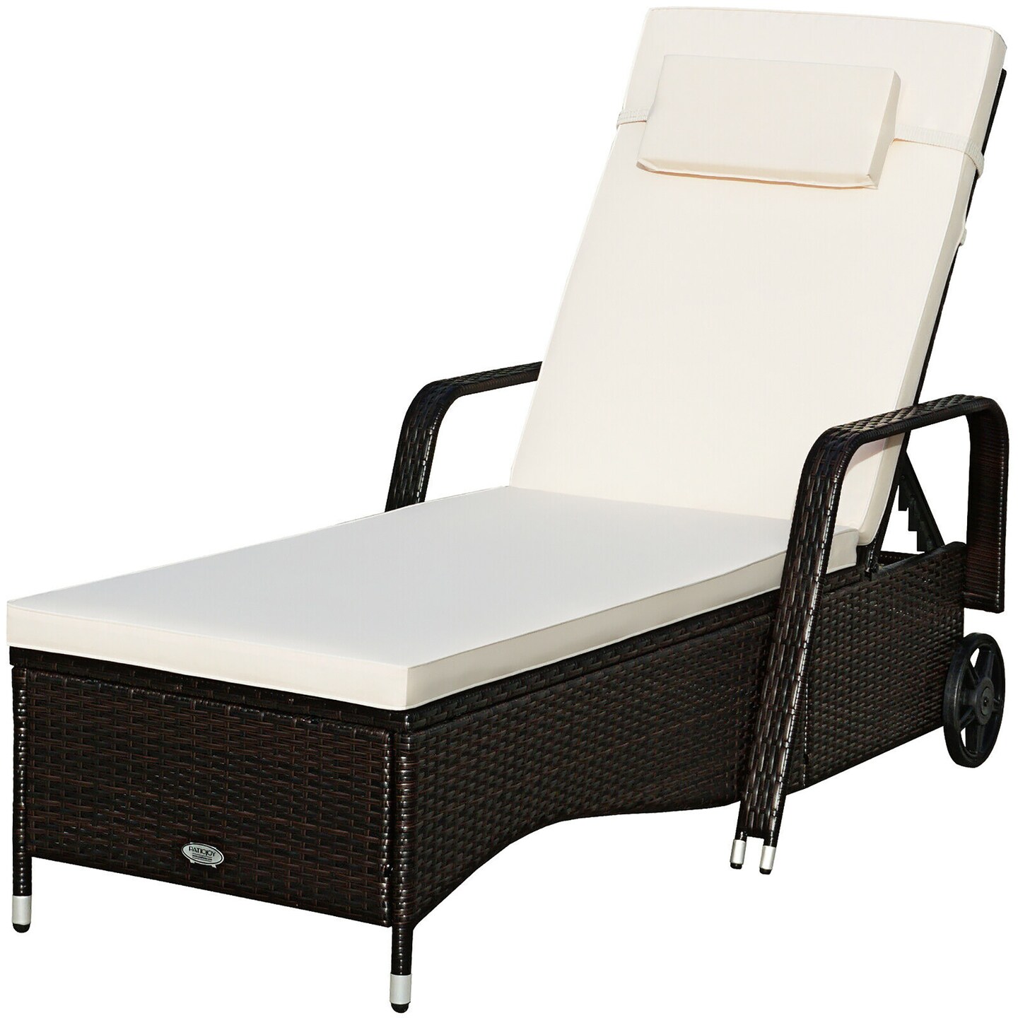 Costway Outdoor Chaise Lounge Chair Recliner Cushioned Patio Furniture Adjustable Wheels Brown