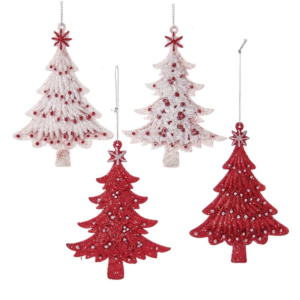 KSA Pack of 24 Red and White Glittered Christmas Tree Ornaments 18"