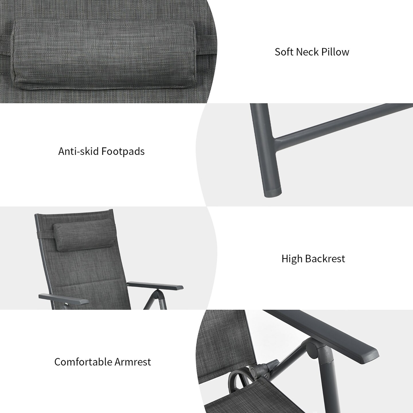 Costway Patio Reclining Chaise Lounge Padded Chair Aluminum Adjust Neck Pillow