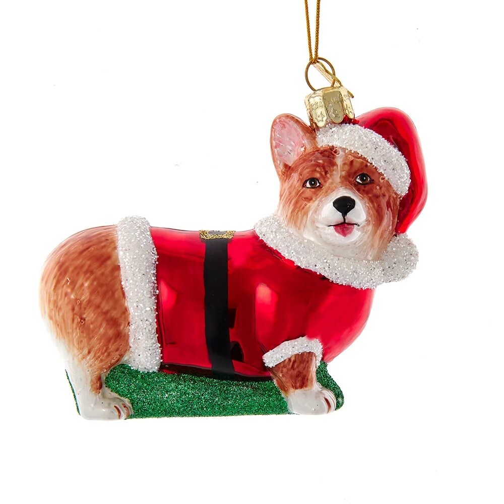 KSA Pack of 6 Gold and Brown Corgi Wearing Santa Suit Christmas Ornaments 4.25"
