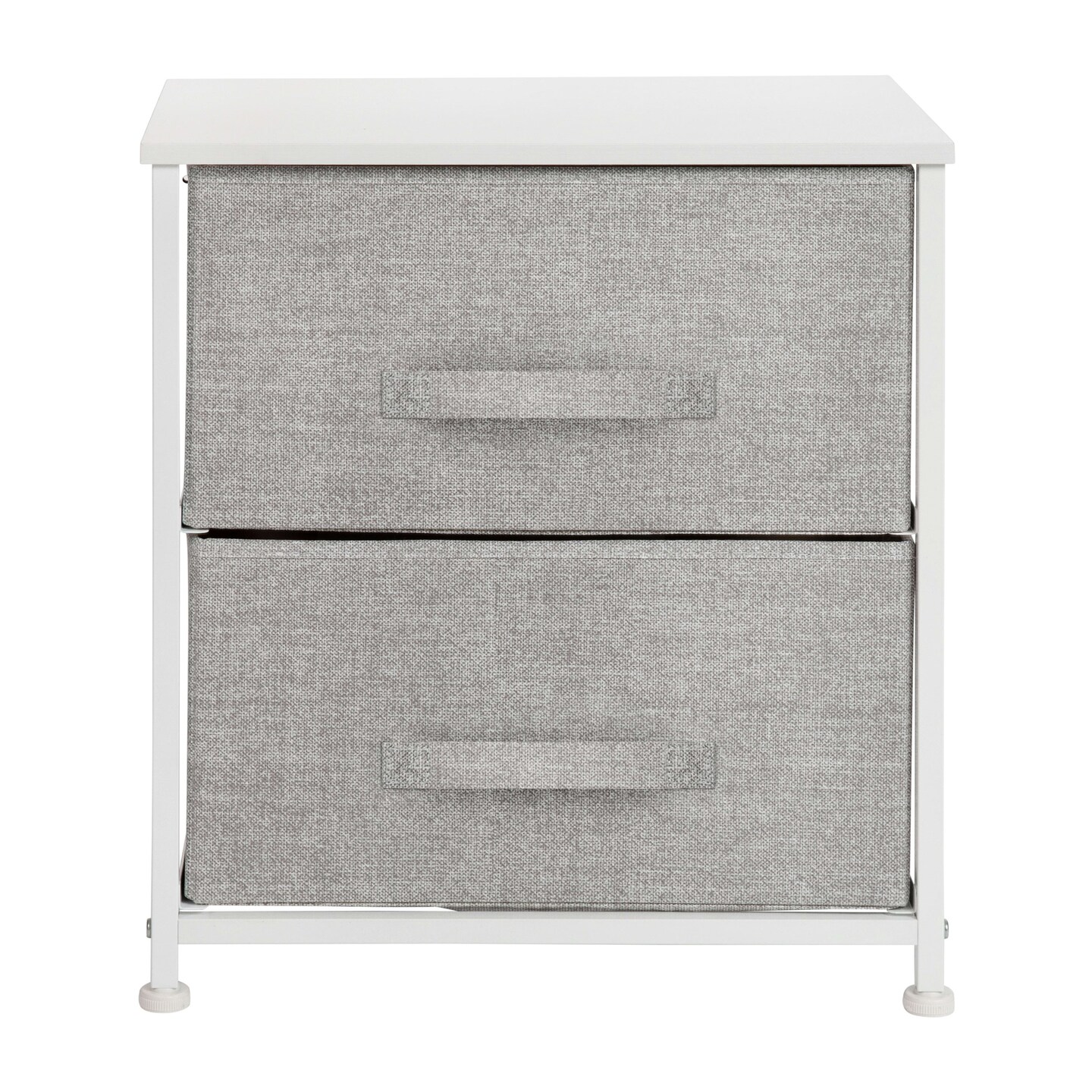 Emma + Oliver 2 Drawer Storage Stand with White Wood Top & Light Gray Fabric Pull Drawers