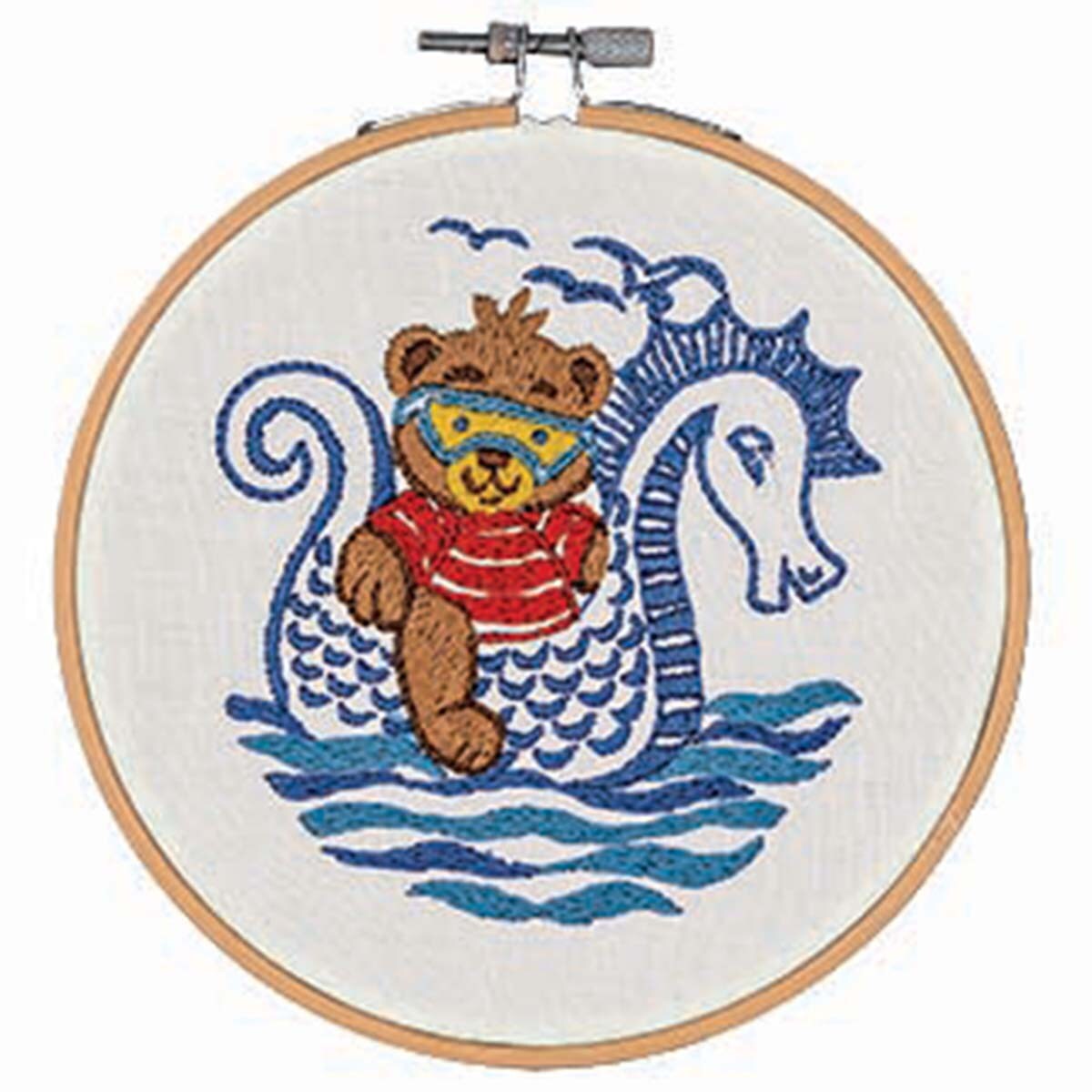 Craftways  Teddy Blue Seahorse Hoop Stamped Embroidery Kit
