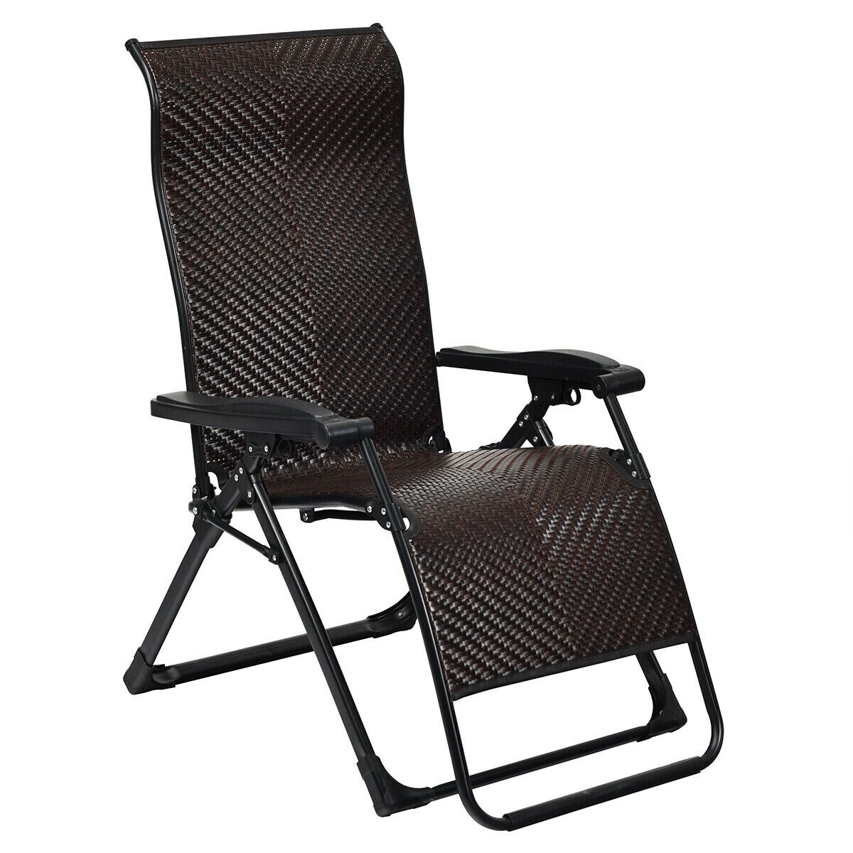 Costway 2PCS Patio Rattan Zero Gravity Lounge Chair Folding Recliner Adjustable Headrest