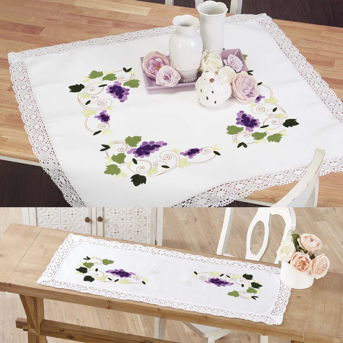 Herrschners Floral Table Topper Stamped Embroidery Kit