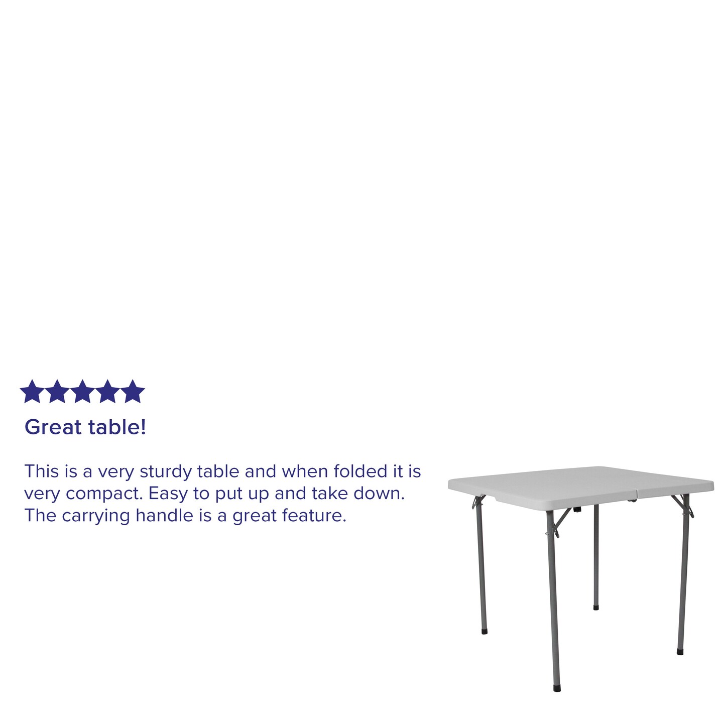 Emma and Oliver 2.79-Foot Square Bi-Fold Plastic Folding Table with Carrying Handle