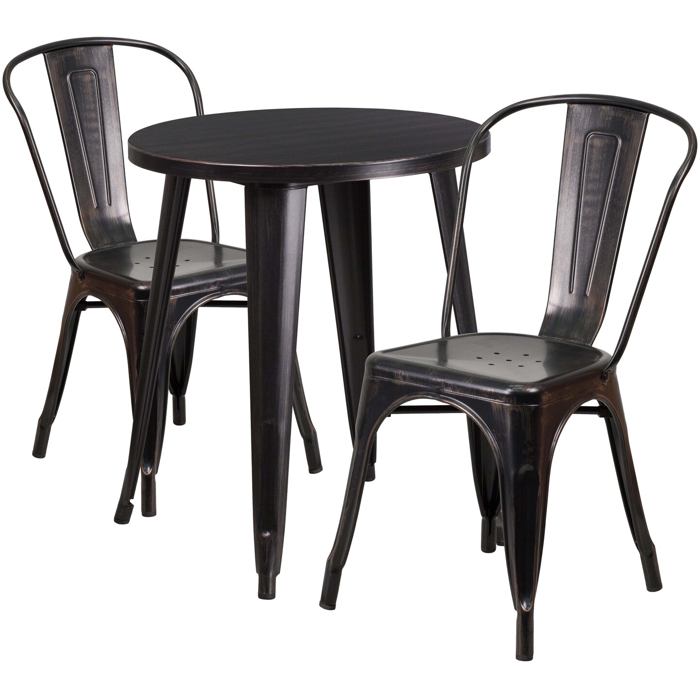 Emma and Oliver Commercial Grade 24" Round Metal Indoor-Outdoor Table Set with 2 Cafe Chairs