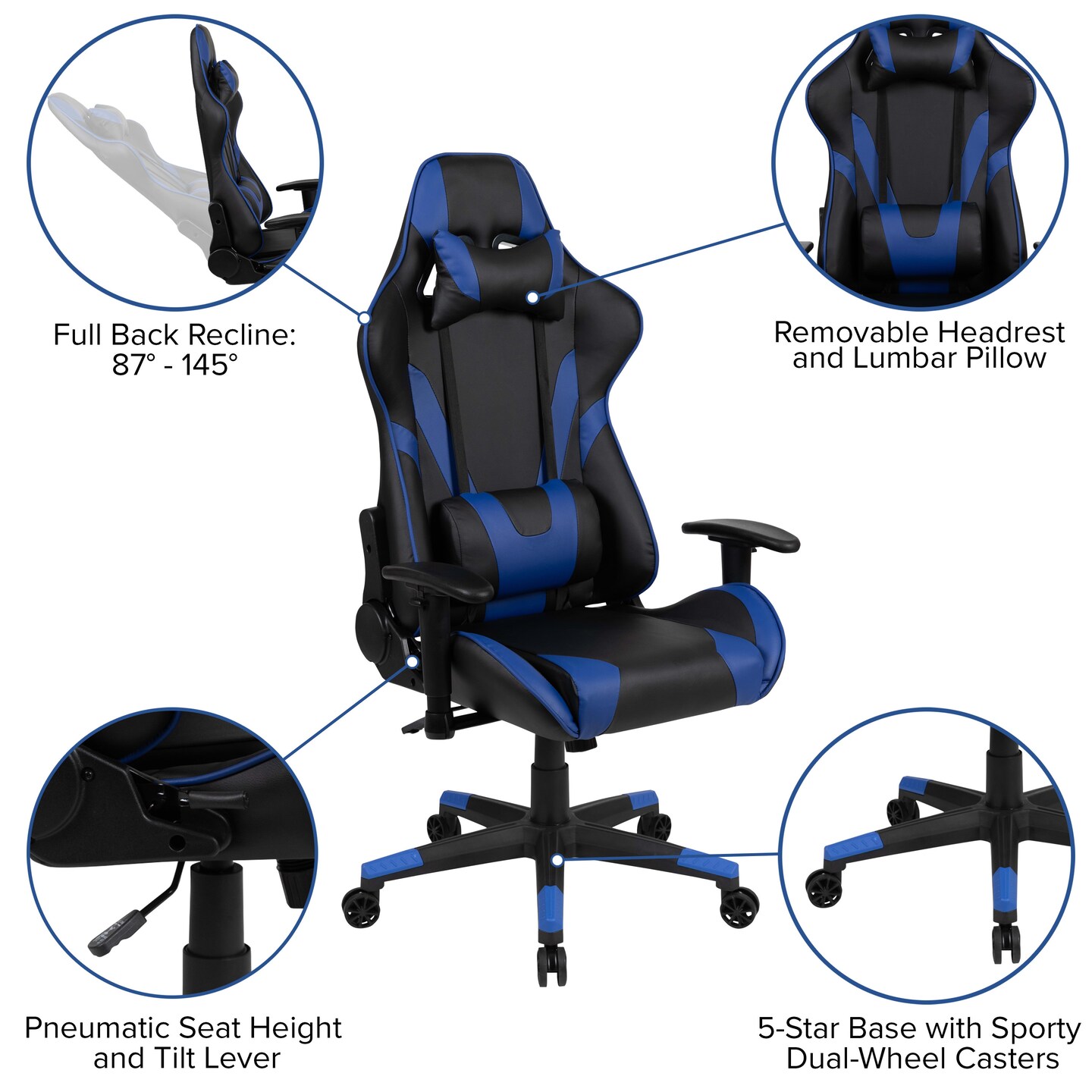 Emma and Oliver Desk Bundle-Gaming Desk, Cup Holder, Headphone Hook and Reclining Chair