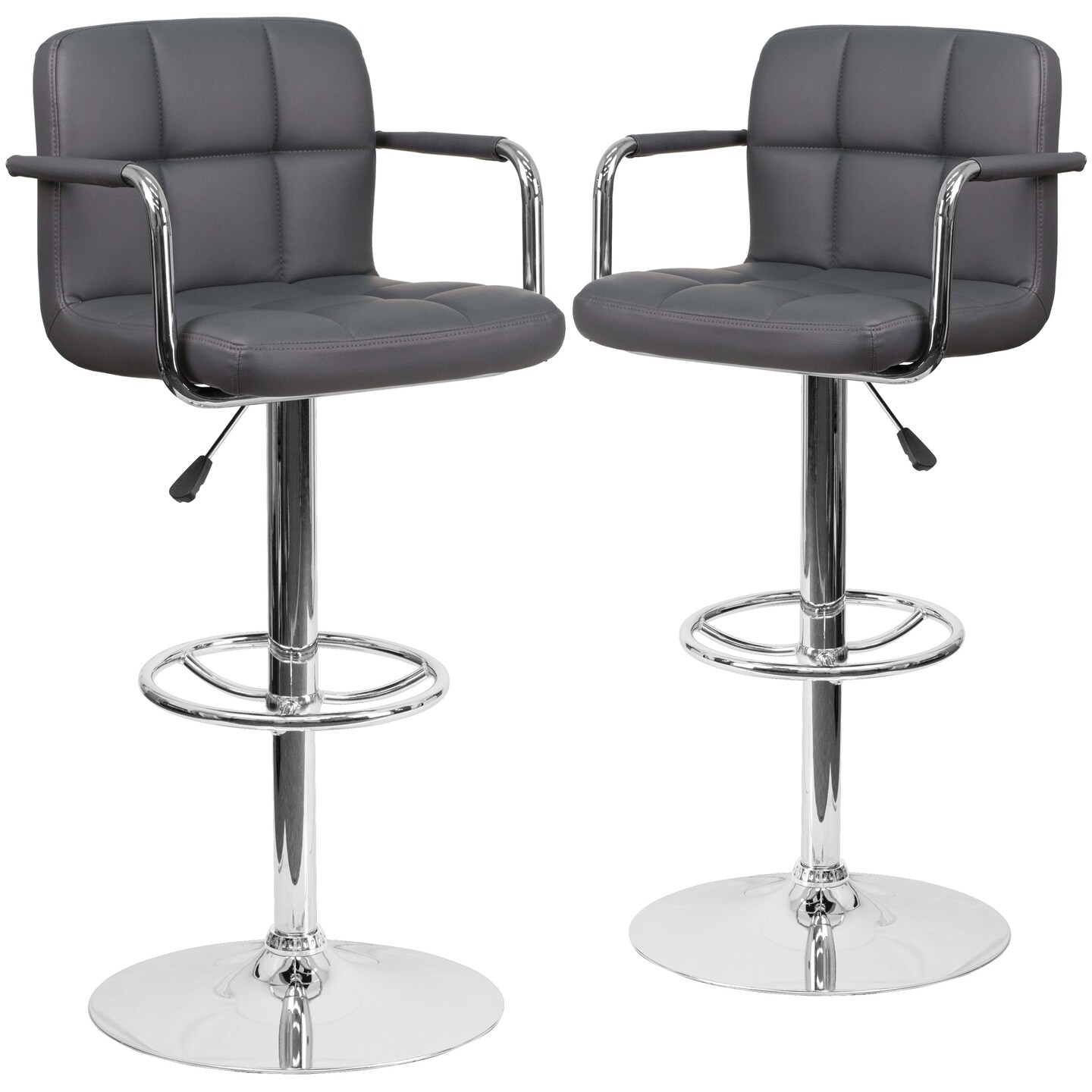Emma and Oliver Adjustable Bar Stools | Set of 2 Counter Height Barstools with Back and Armrest