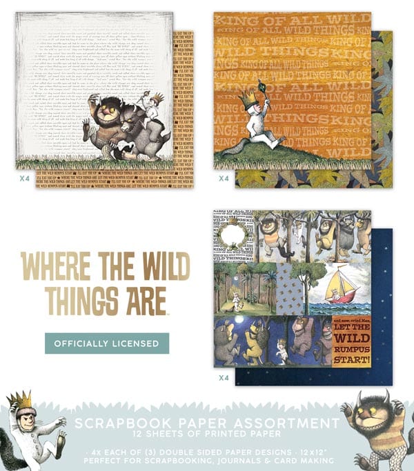 Where The Wild Things are 12&#x22; x 12&#x22; 12-Sheet Decorative Double Sided Paper Pack for Scrapbooking and Crafts