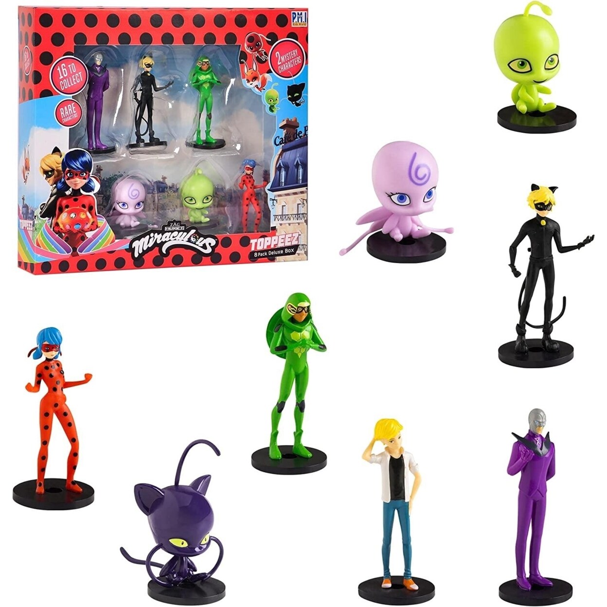 PMI International Miraculous Ladybug Pencil Toppers 8pk Hawk Moth Cat Nior Party Favors Figure Set