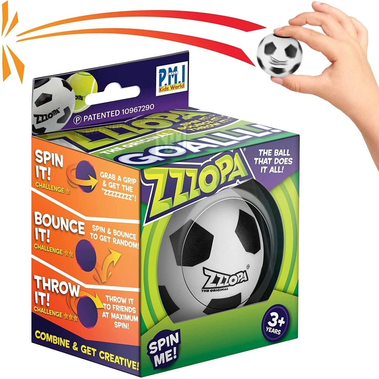 Original Zzzopa Fidget Stress Ball Mini Soccer Spin Bounce Toy Pmi International