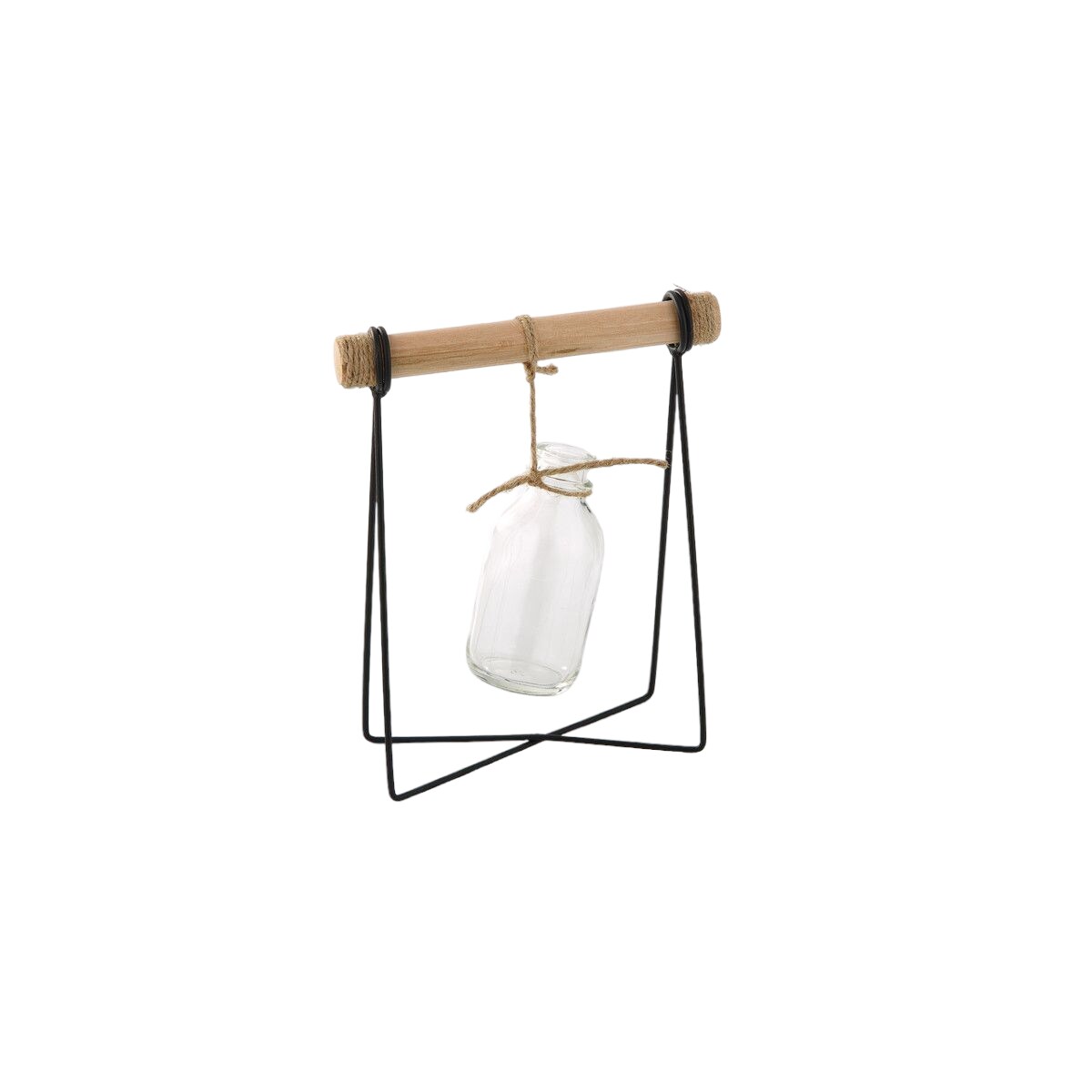 CC Home Furnishings Set of 2 Clear and Black Hanging Glass Bottle with Stand Tabletop Decor 8.5&#x22;