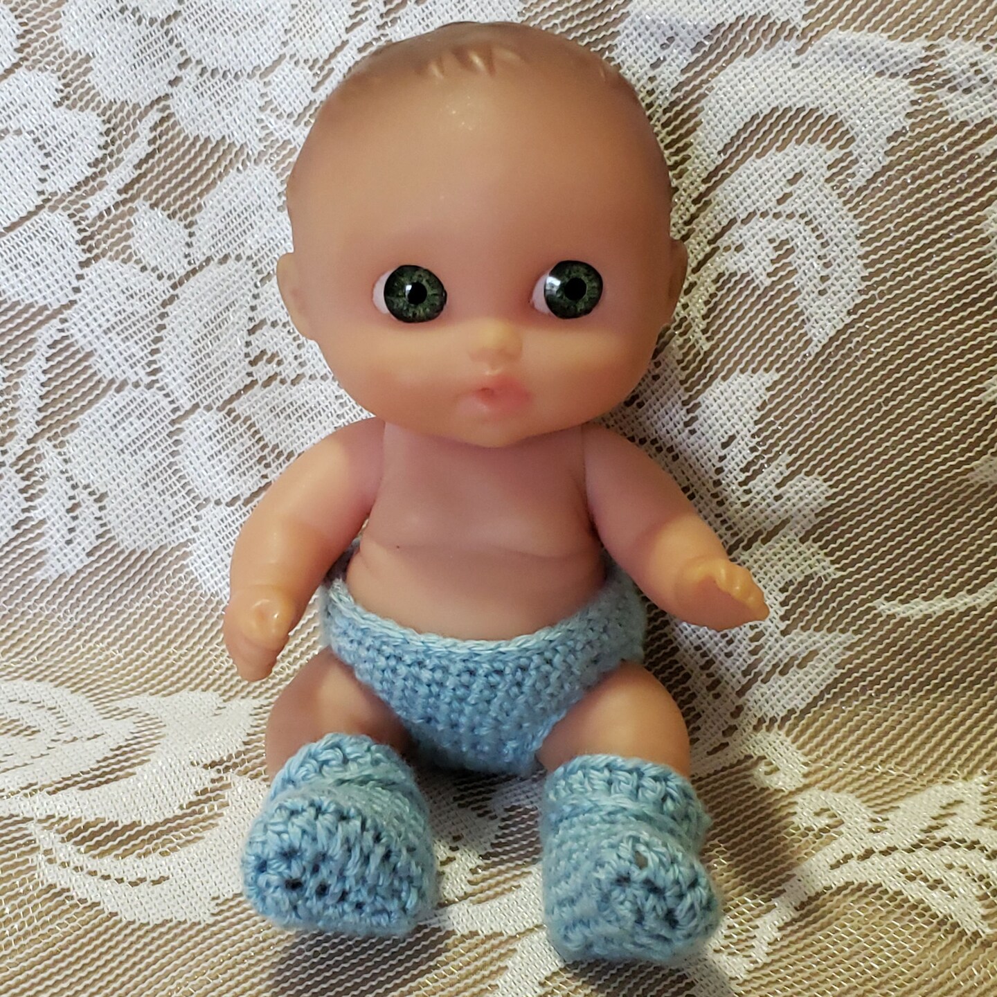 Diaper Underwear and Sock Booties Set for 5 Berenguer Lots to Love Mini  Baby Dolls - Handmade Crochet - Blue