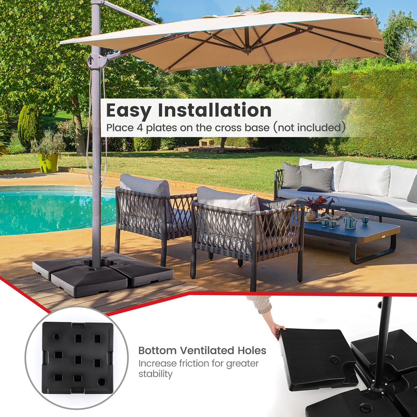 Costway 4pcs Fillable Patio Offset Cantilever Umbrella Base Stand Heavy-Duty  Square