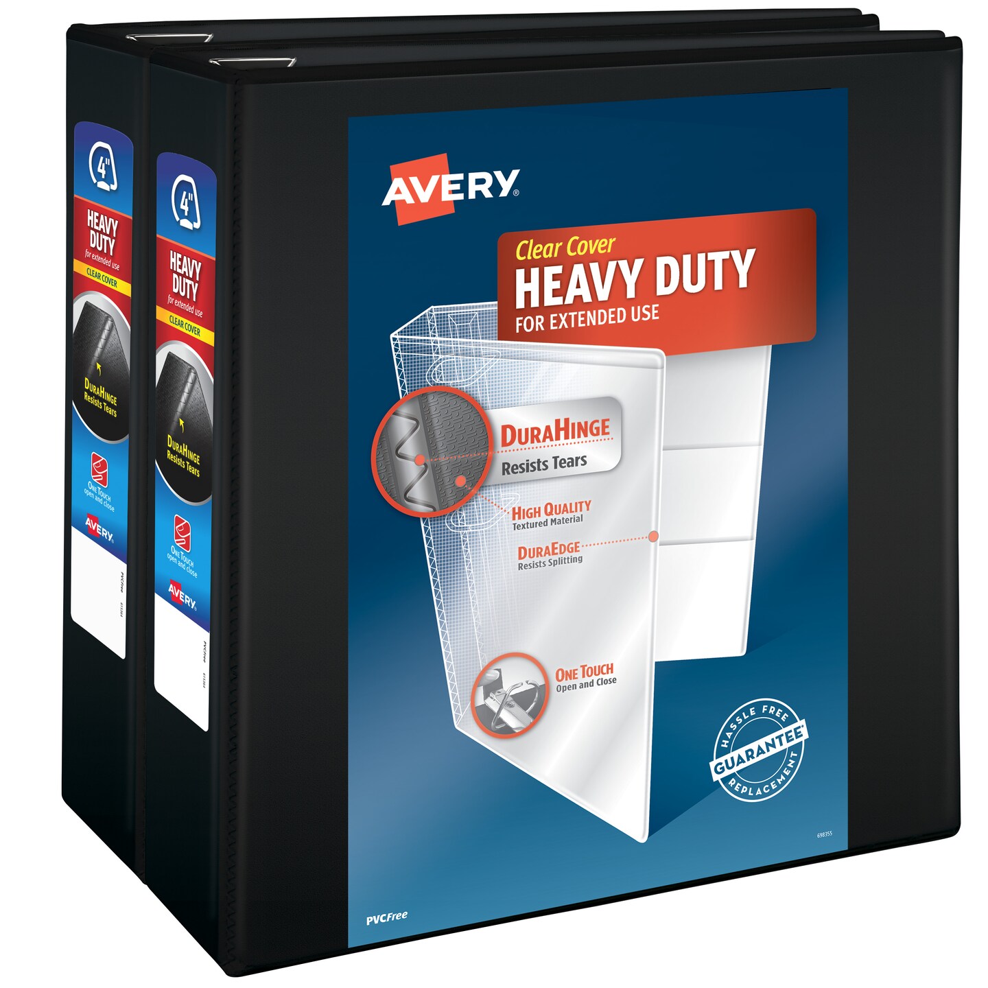 Avery Heavy-Duty View 3 Ring Binders, 4&#x22; One Touch Slant Rings, 2 Black Binders (79874)