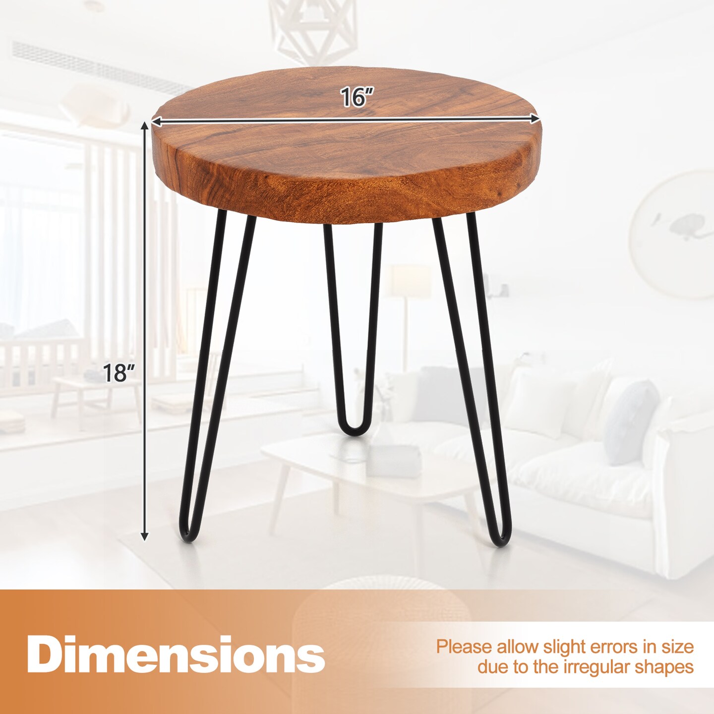 Costway Round End Table Accent Side Table Reclaimed Indonesia Teak Wood Plant Stand Patio Rustic